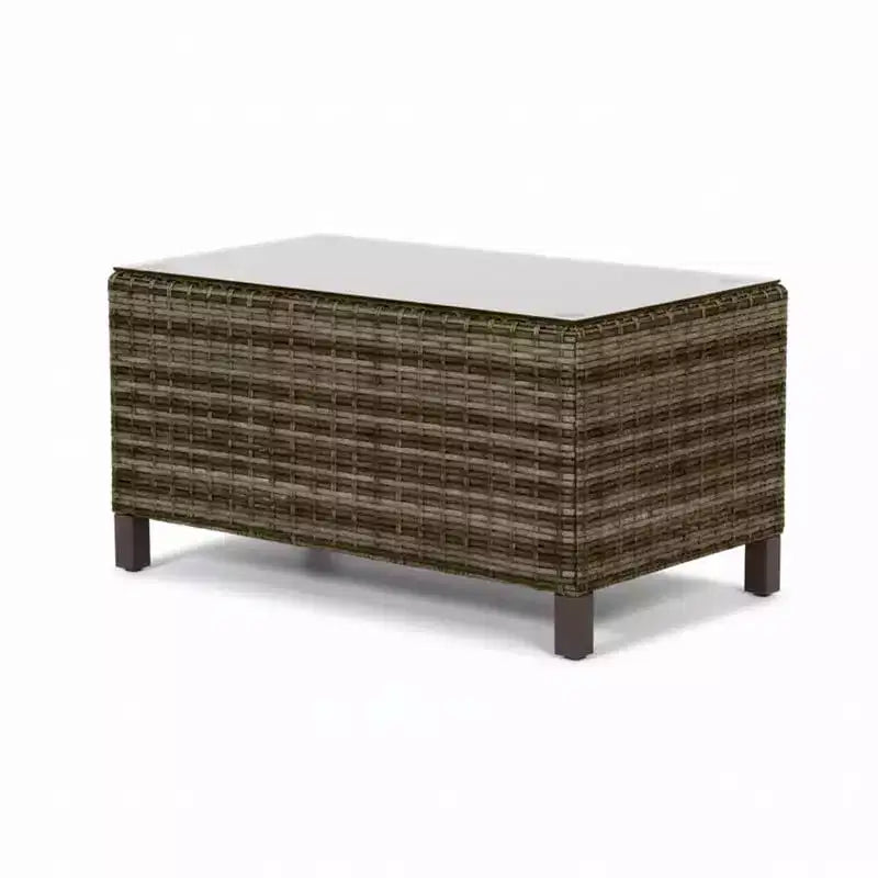 Covers&All San Marino 34 in L Outdoor Coffee Table, Cappuccino Wicker w / Glass Top