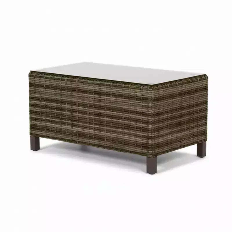 Covers&All San Marino 34 in L Outdoor Coffee Table, Cappuccino Wicker w / Glass Top