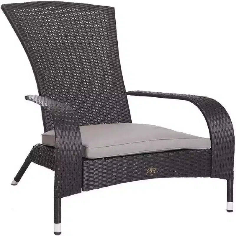 Balkene Home 62430 Coconino Wicker Chair All Weather Lightweight Durable Adirondack Style Chair Grey Outdoor Cushion Included - Black