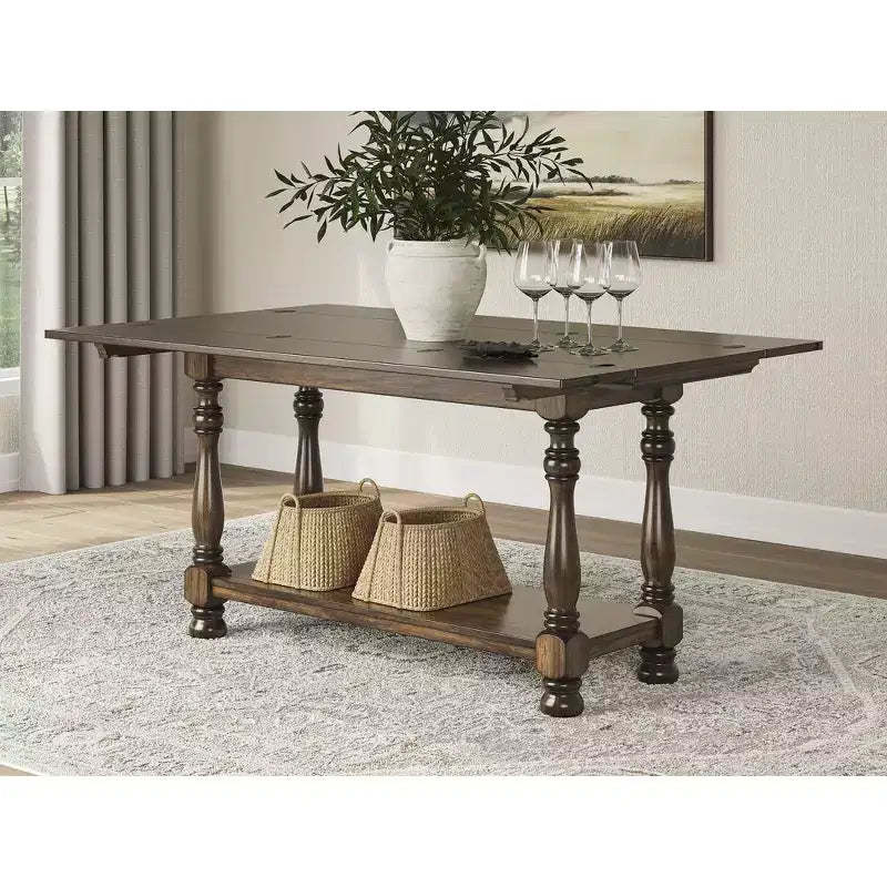 Signature Design by Ashley Sturlayne Flip-Top Brown Sofa Table with a Drop-Leaf Design