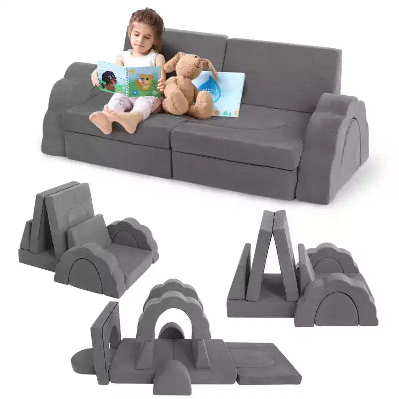 11-piece modular children's play sofa set, children's combination sofa, convertible sofa and floor mat, suitable for boys and girls.