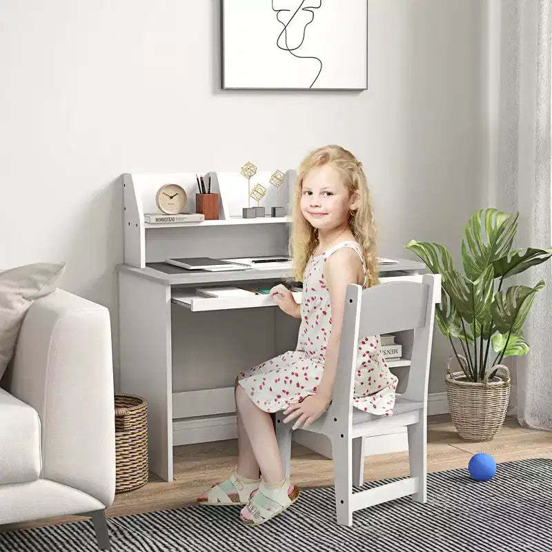 Whisen Kids Desk and Chair Set with Storage, Study Desk with Chair for Children 5-8 Years Old, Gift for Kids - Gray