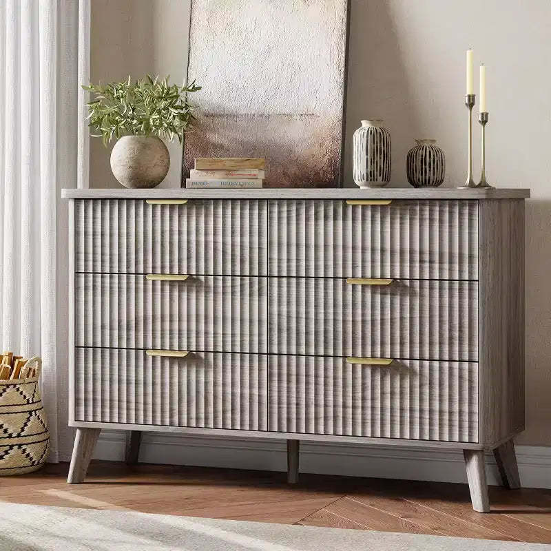 Fluted Dresser for Bedroom with 6 Deep Drawers, 47.2 in Wide Modern Chest of Drawers