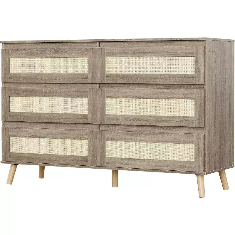 Wood Dressers for Bedroom with 6 Drawers, Wide Modern Chest of Drawers for Living Room, Hallway