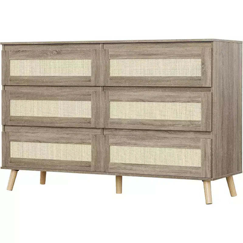 Wood Dressers for Bedroom with 6 Drawers, Wide Modern Chest of Drawers for Living Room, Hallway