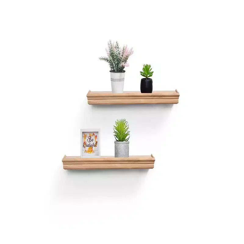 FurnitureR 2 Pack Floating Shelves, Natural Wood Tone MDF Wall Shelves for Home Decor & Storage, Perfect for Bedroom, Living Room, Bathroom, Kitchen