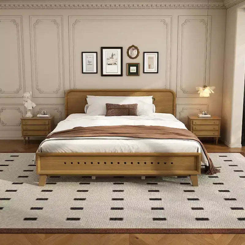 King/Queen Size Bed Frame, Solid Pine Wood Platform Bed Frame, No Box Spring Needed, Rustic Yellow - ModernLuxe