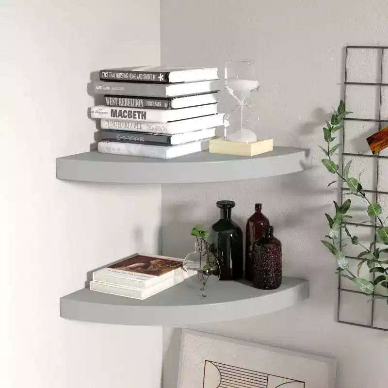 Corner Shelf Set of 2 Gray Honeycomb MDF, metal Small