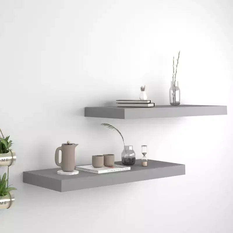 Wall Shelf Set of 2 Gray Honeycomb MDF, metal Medium Wall Shelf