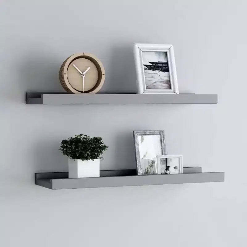 Frame Ledge Shelf Set of 2 Gray MDF Small Wall mounting