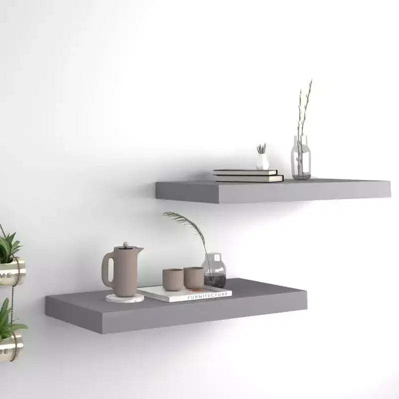 Wall Shelf Set of 2 Grey Honeycomb MDF, metal 19.7 x 9.1 in