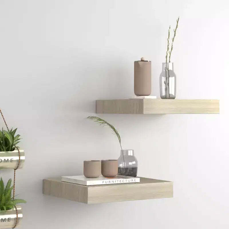 Wall Shelf Set of 2 Oak Honeycomb MDF, Metal 9.1 x 9.3 x 1.5 in