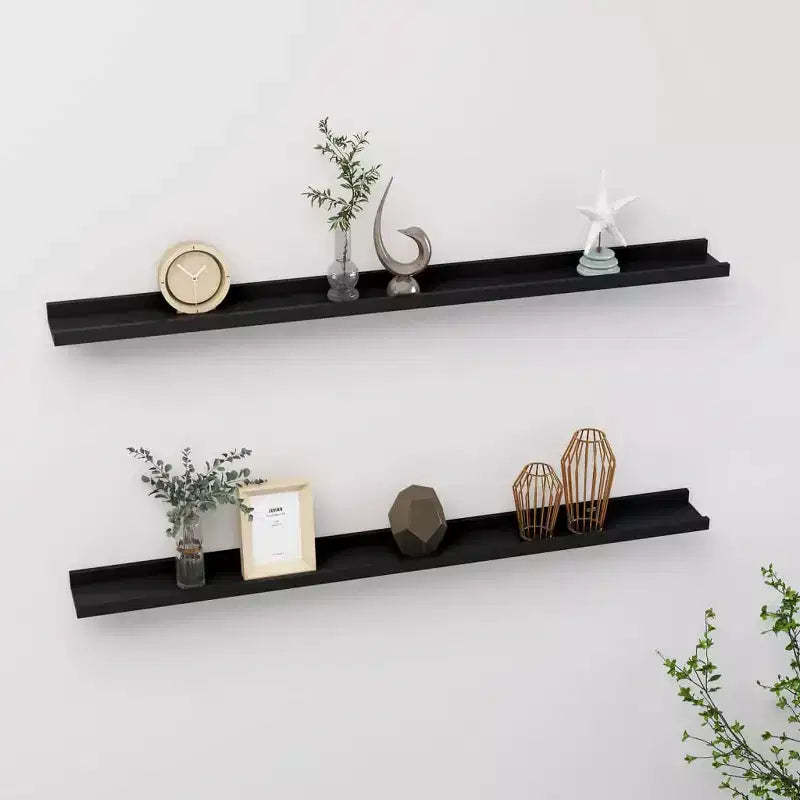 Wall Shelf Set of 2 Black MDF 39.4x3.5x1.2 in Wall mounting