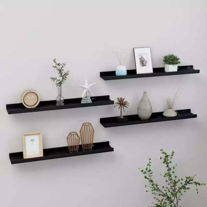Wall Shelf Set of 4 Black MDF 23.6x3.5x1.2 in Wall mounting