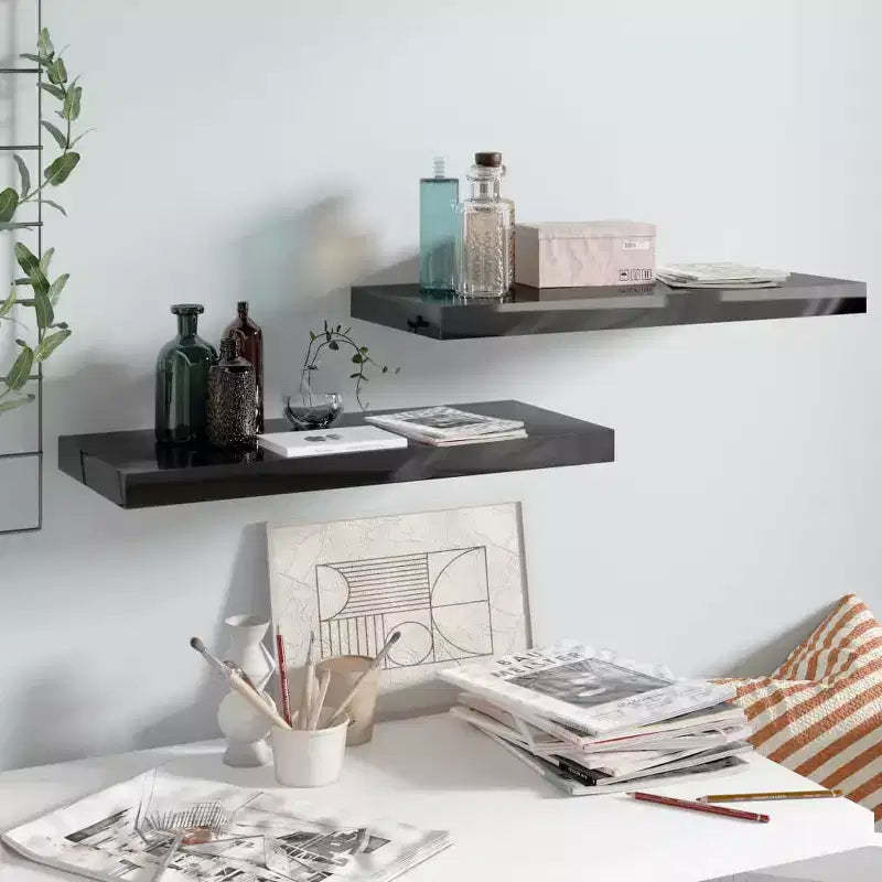 Wall Shelf Set of 2 High gloss black Honeycomb MDF, metal Medium