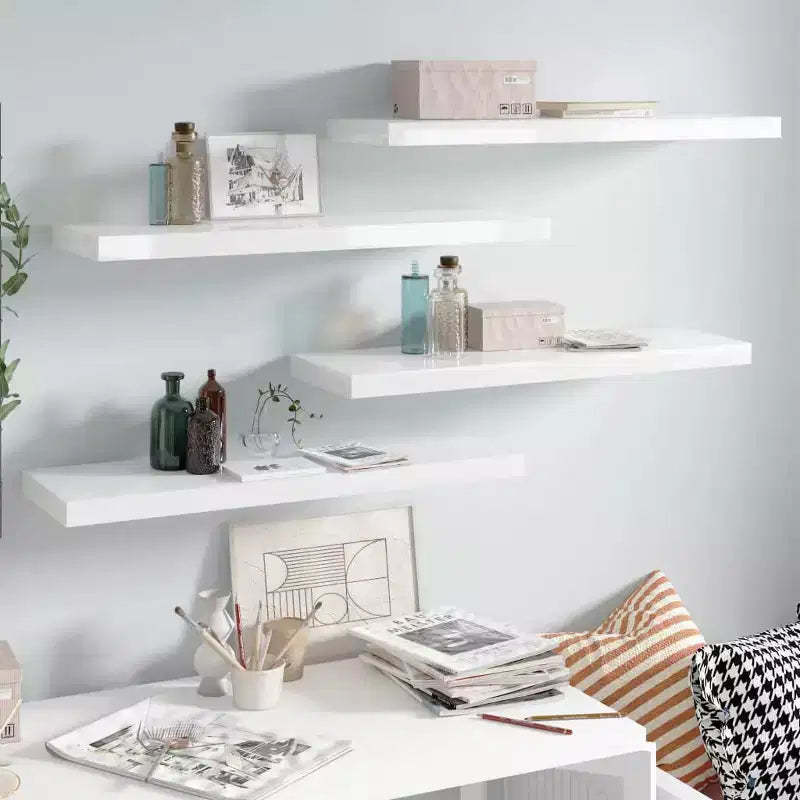 Wall Shelf Set of 4 High gloss white Honeycomb MDF, metal Medium