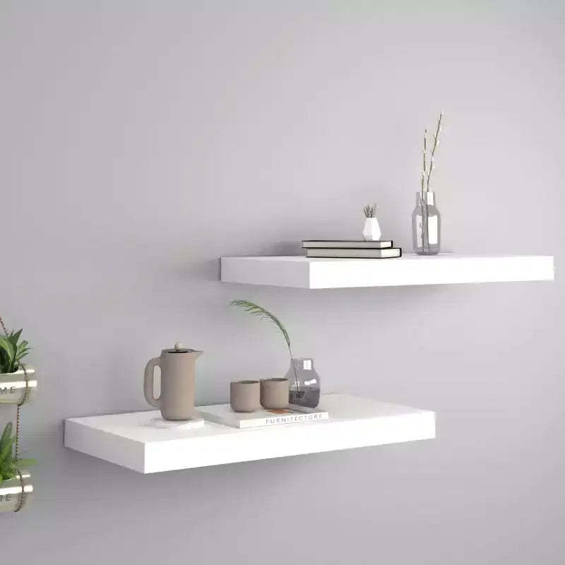 Wall Shelf Set of 2 White Honeycomb MDF, metal Medium