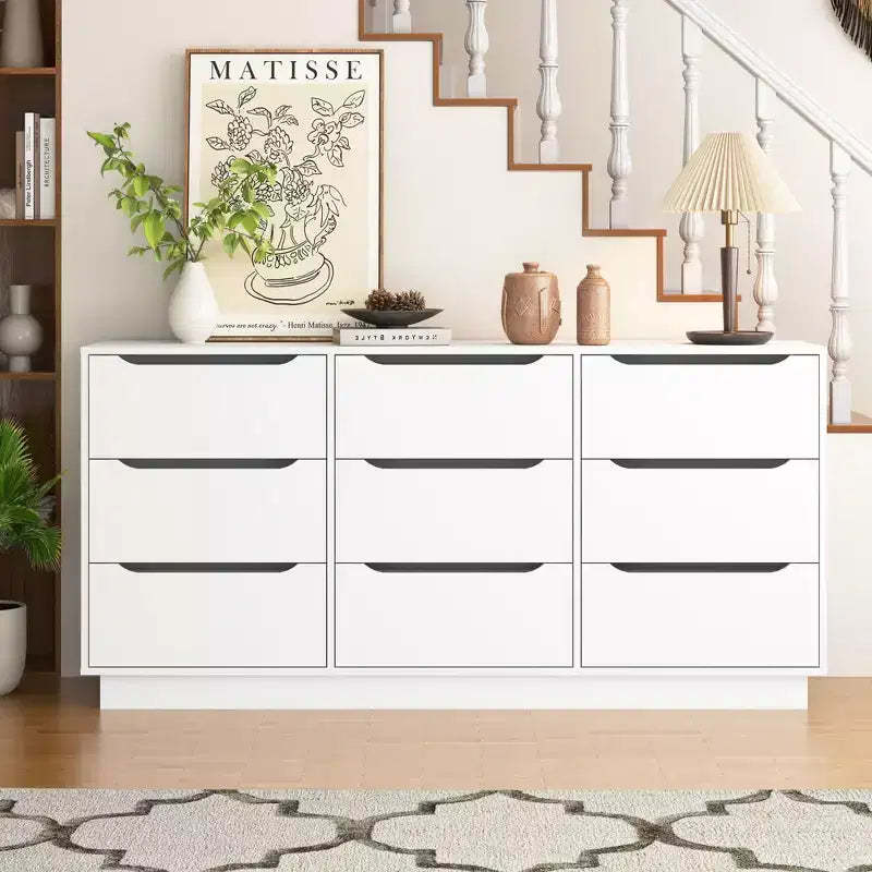 GDFStudio Theo 63 Modern Wooden Storage Dresser with 9 Drawers