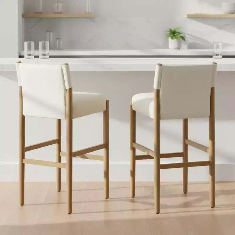 Homy Casa Set of 2 Modern 28.5 Solid Wood Bar Stools with Upholstered Seats, White