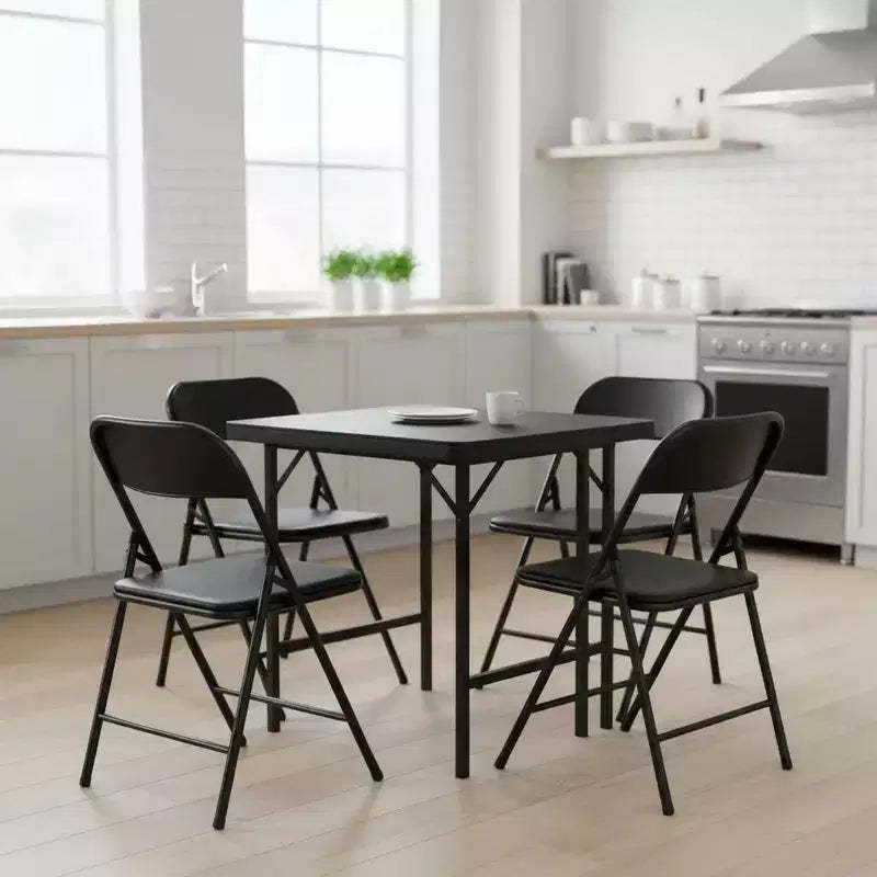 Homy Casa Set of 4 Folding Chairs with PP Seat and Back, Black