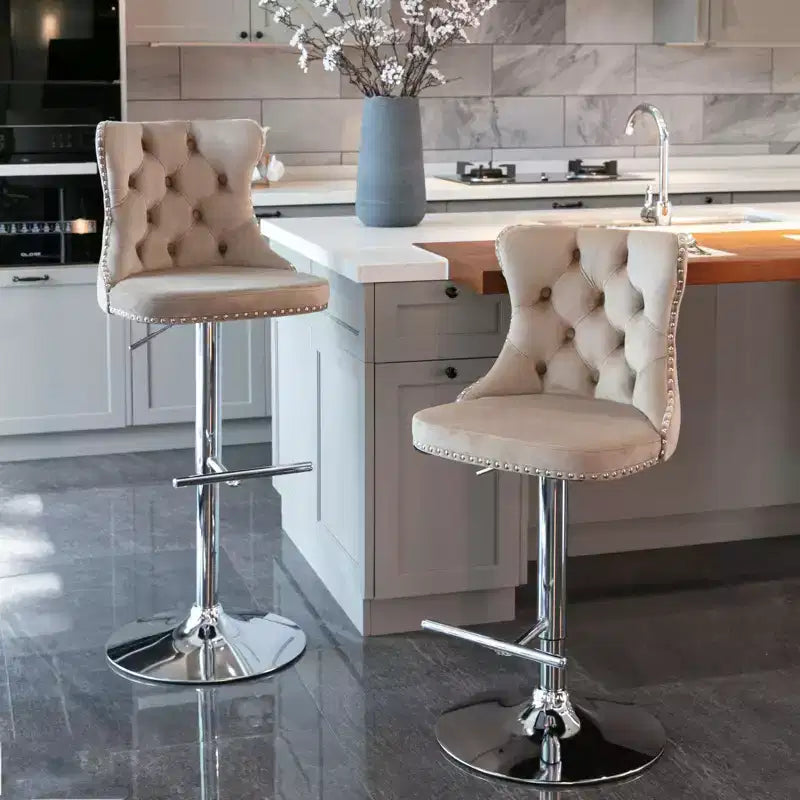 Okak Swivel Velvet Barstools Counter Height Bar Stools Set of 2, 360Swivel Barstools with Back Tufted & Matte Silver Frame