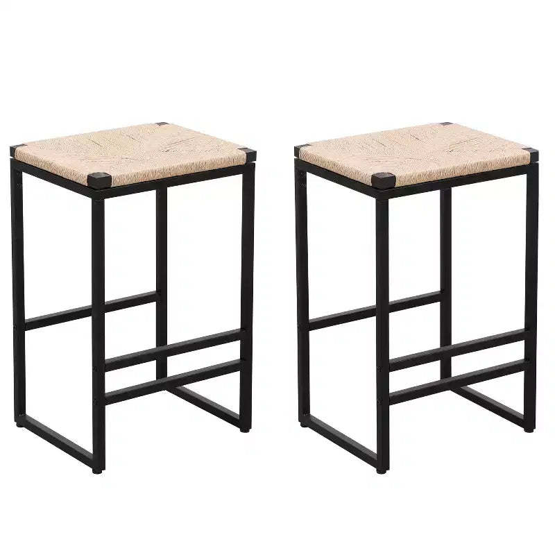 Okak 25Paper Rope Woven Backless Bar Height Stools Set of 2, Counter Stools with Footrest for Dining Table&Kitchen Island