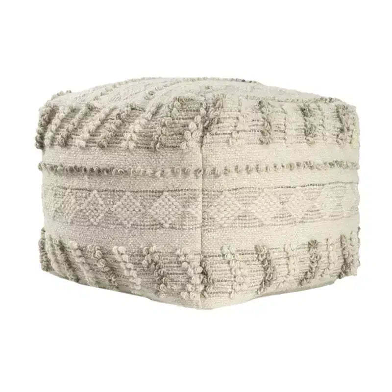 HomeRoots 18 Ivory and Natural Cotton And Wool Striped Pouf Ottoman