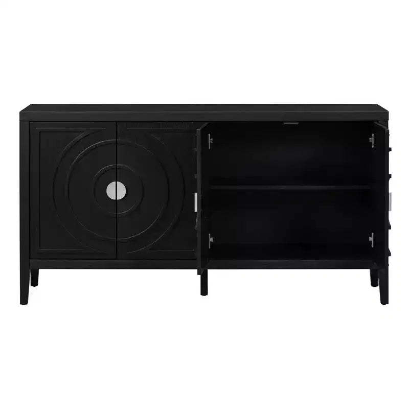 Sideboard Storage Cabinet with Circular Groove Design, Round Metal Door Handle Console Table with Adjustable Shelf, for Kitchen