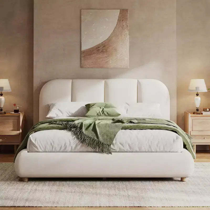 Christopher Knight Home Brady Upholstered Bed with Linen Fabric, Curved Design Headboard and Solid Wood Legs