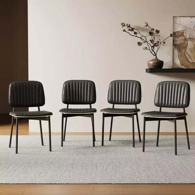 Luck Live Mid-century Modern Dining Chair, Upholstered Leather Seat Back, Stylish Side Chair For Kitchen Dining Room Living Room, Black
