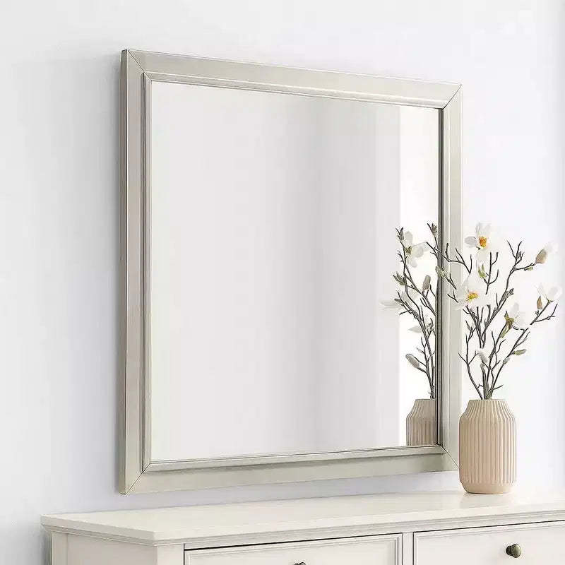 Royal Hampton Dresser Mirror, Subtle Antique White Rubberwood, Square 40 Inch