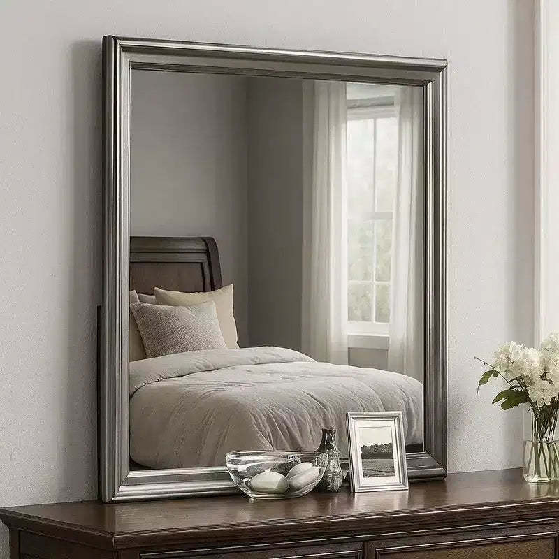 Royal Hampton Dresser Mirror, Dark Gray, Square 38 Inch Solid Wood Frame