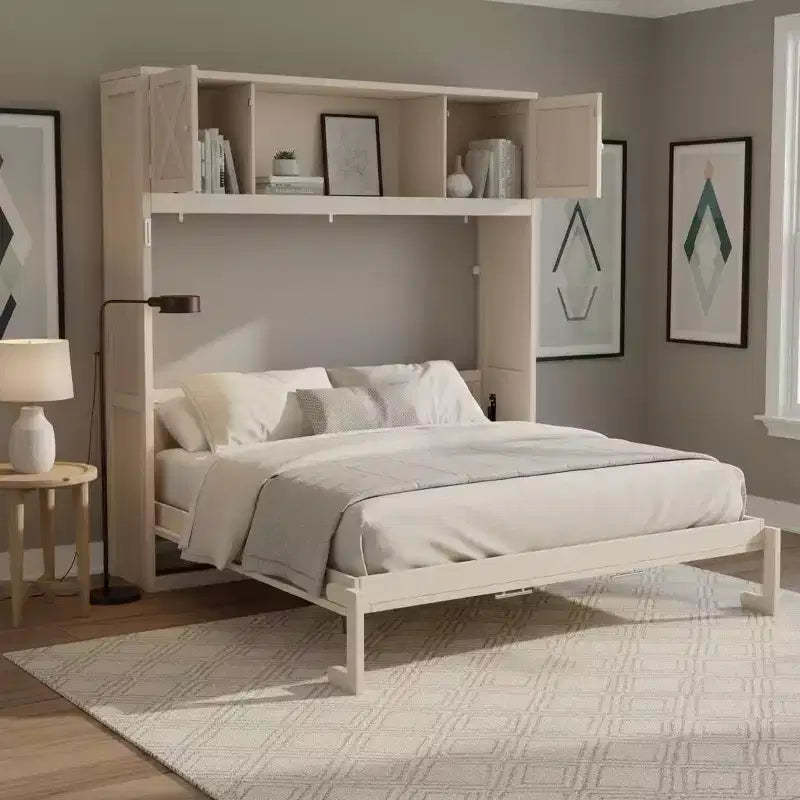 Polibi Full Size Murphy Bed with Overhead Storage & Decorative Cabinet Doors
