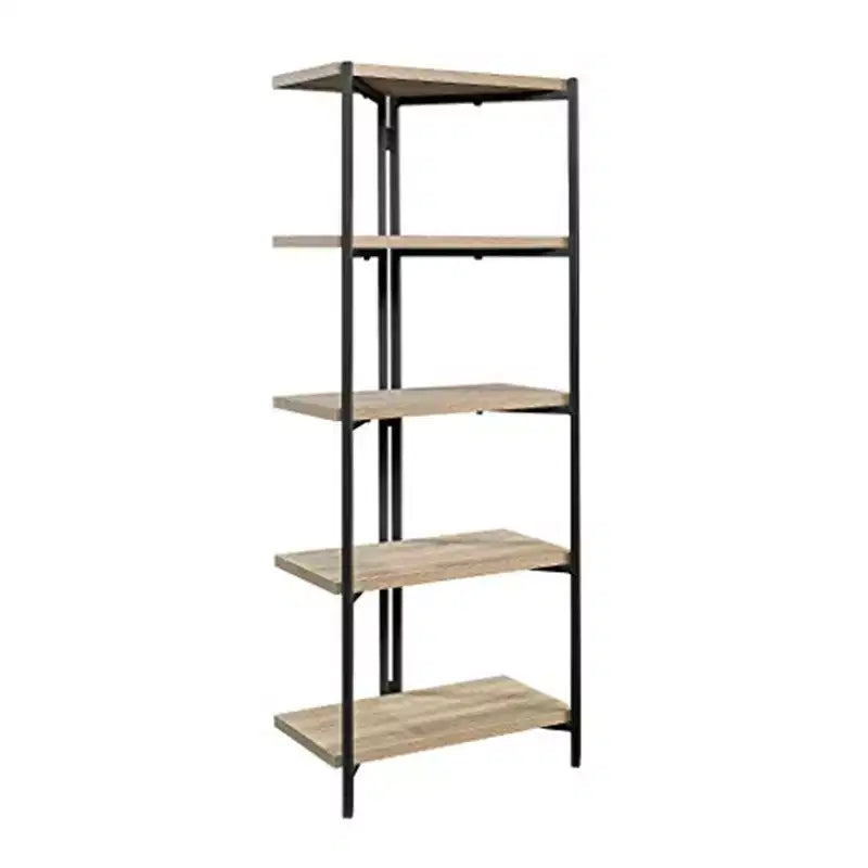 HomeStock 65 H. Oak MDF (Medium-Density Fiberboard) Vertical Bookshelves 5 with Tier Shelves