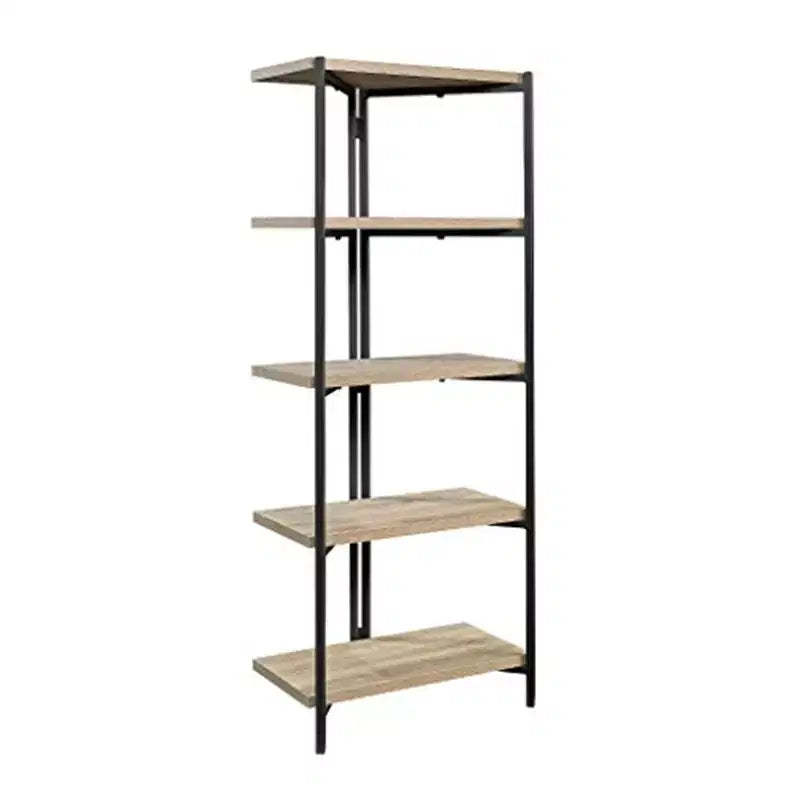 HomeStock 65 H. Oak MDF (Medium-Density Fiberboard) Vertical Bookshelves 5 with Tier Shelves