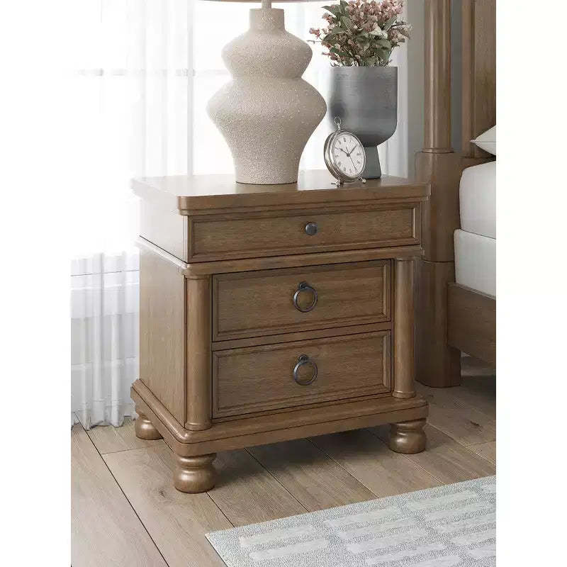 Signature Design by Ashley Greddinton Three Dovetail Design Drawer Night Stand with USB Charging, Brown