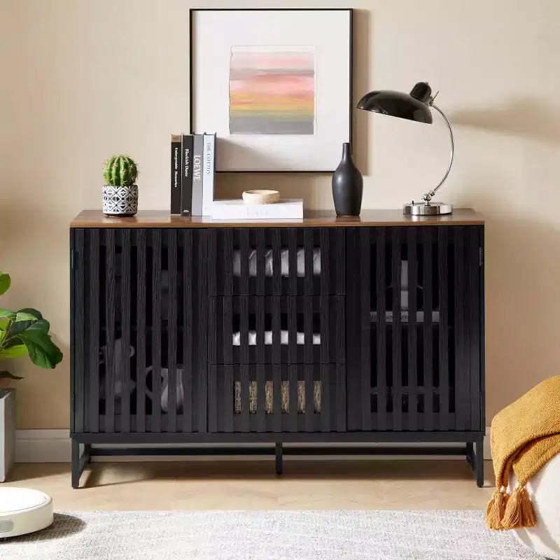 GDFStudio Rosina Modern Slatted Grille Striped Storage Cabinet