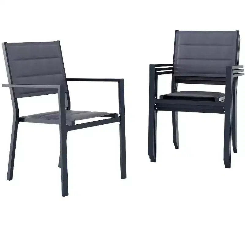 Stackable patio chairs, outdoor aluminum alloy dining chairs with armrests, wide seat, suitable for balconies, gardens, and backyards.