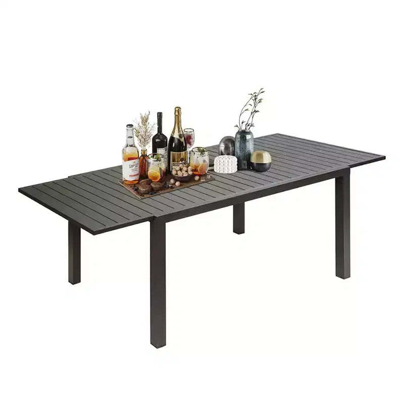 Extendable Aluminum Garden Dining Table - Seats 6-8 for Lawn, Porch & Bistro