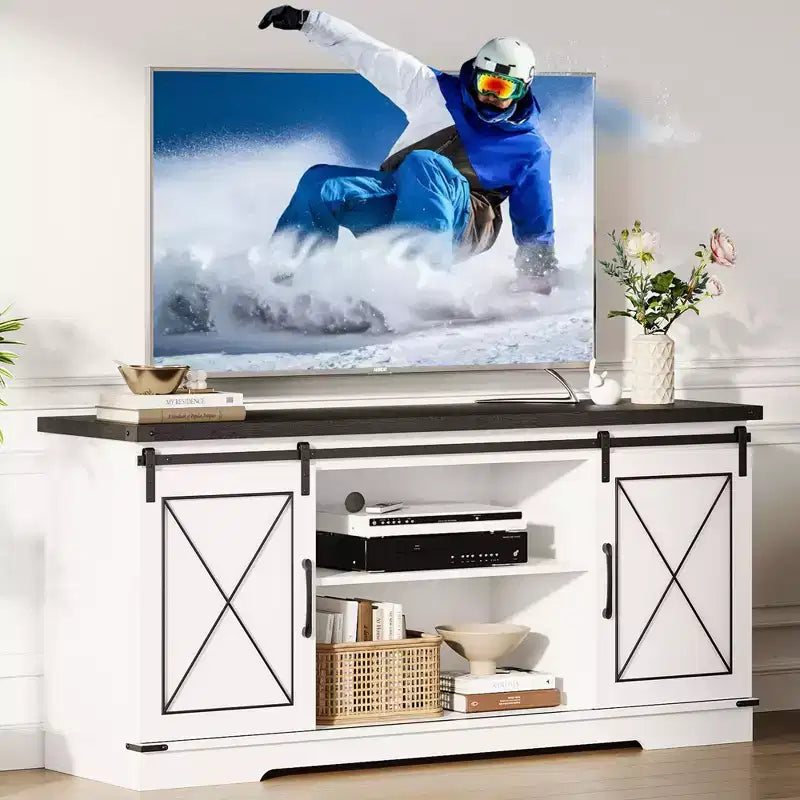 TV Stand, Entertainment Center with Sliding Barn Doors and Adjustable Shelf, Tv Media Console Table with Storage Cabinet