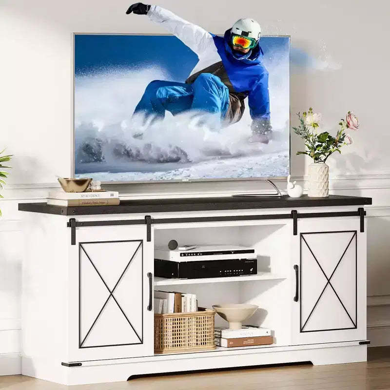 TV Stand, Entertainment Center with Sliding Barn Doors and Adjustable Shelf, Tv Media Console Table with Storage Cabinet
