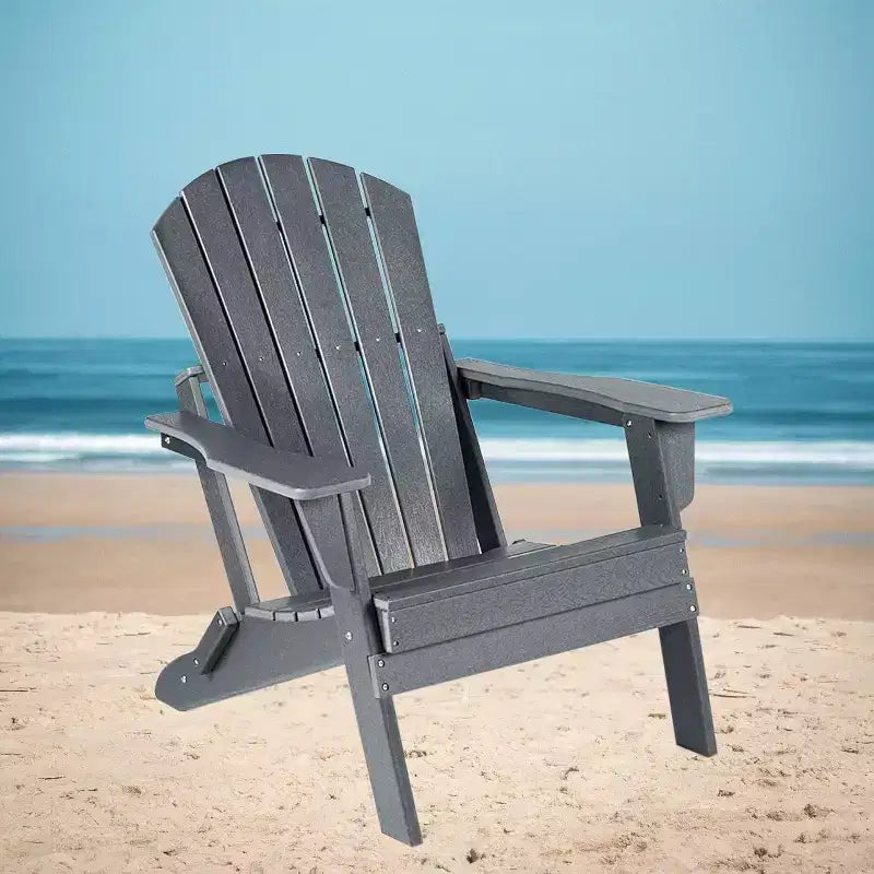 Acekool Folding Adirondack Chair with Deep Seat, Wide Armrests, Waterproof and UV Resistant Plastic, Portable Outdoor Patio and Lawn Seating