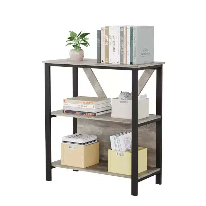 3-Tier Bookshelf with Lights - Wood & Metal Open Display Bookcase, Standing Storage Rack for Living Room, Bedroom, Home Office