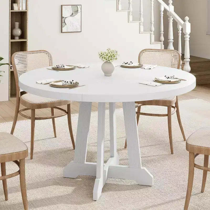 Round Dining Table for 4-6 People, 47 Inches Dining Room Table with Wooden Pedestal Base,(Table Only)