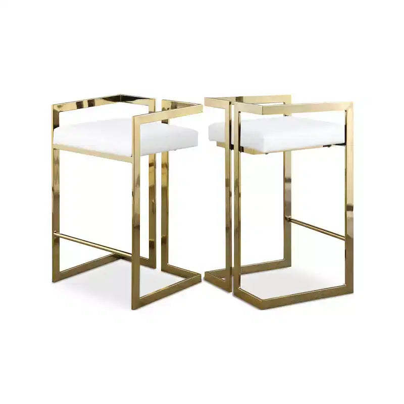 Meridian Furniture,Ezra White Vegan Leather Stool, Set of 2