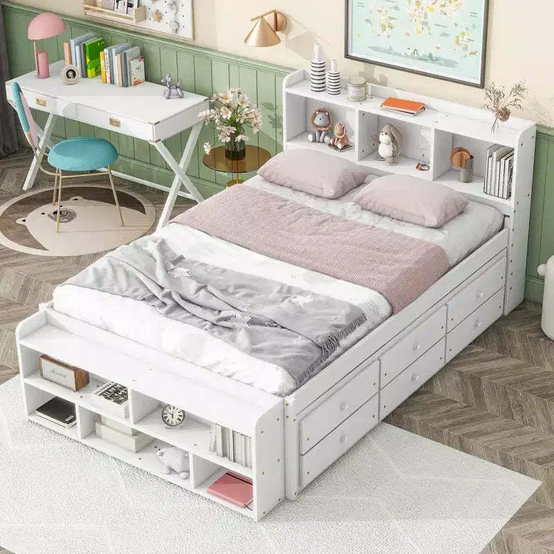 Whisen Full Bed with Bookcase Headboard & Storage