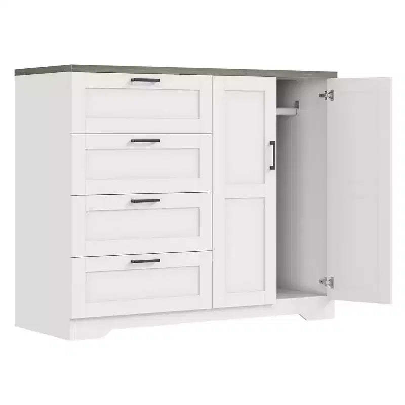 43.3 H Wooden Dresser with Storage Closet, Armoire Wardrobe Closet with 4 Drawers and 2 Doors