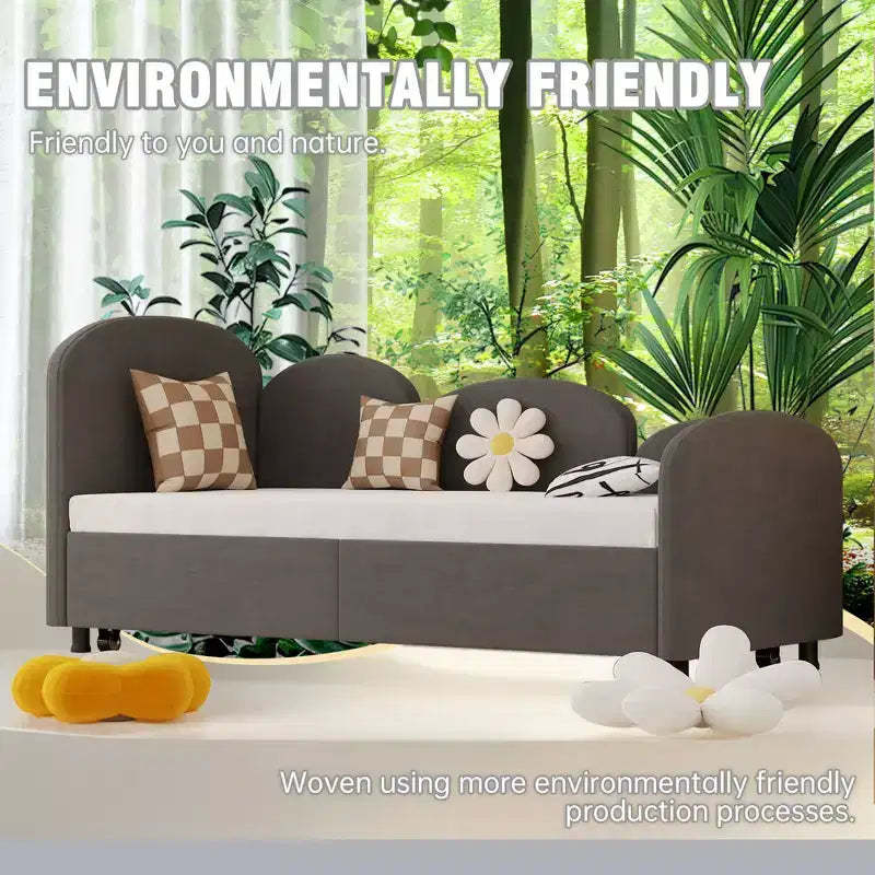 Twin Size Daybed Frame with Trundle, Wooden Frame Daybed and Roll Out Trundle Accommodate