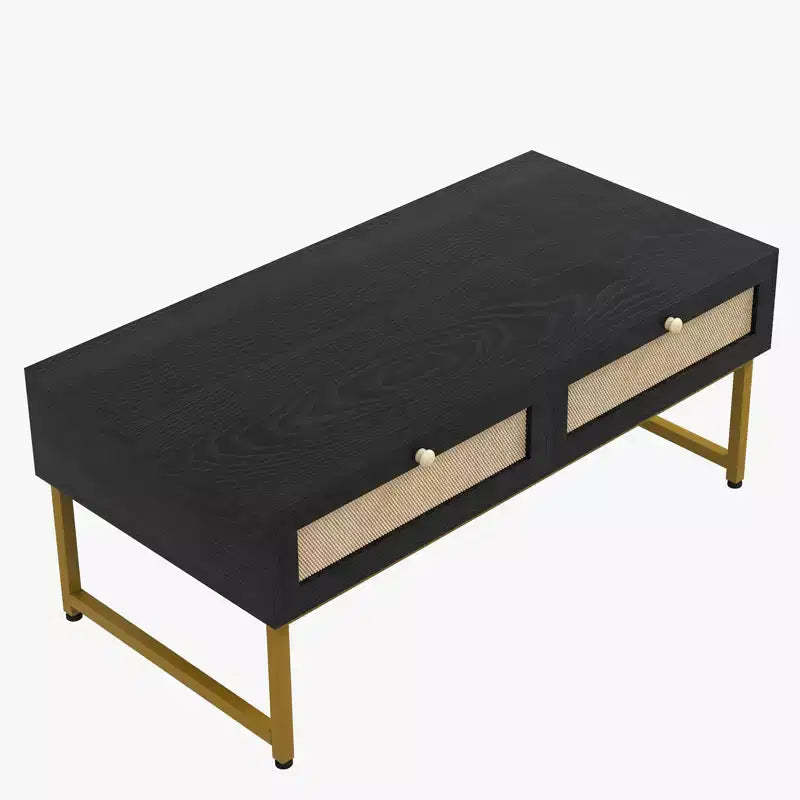 2 Rattan Drawers Coffee Table , Modern Center Table,Accent Wooden Tables for Living Room,