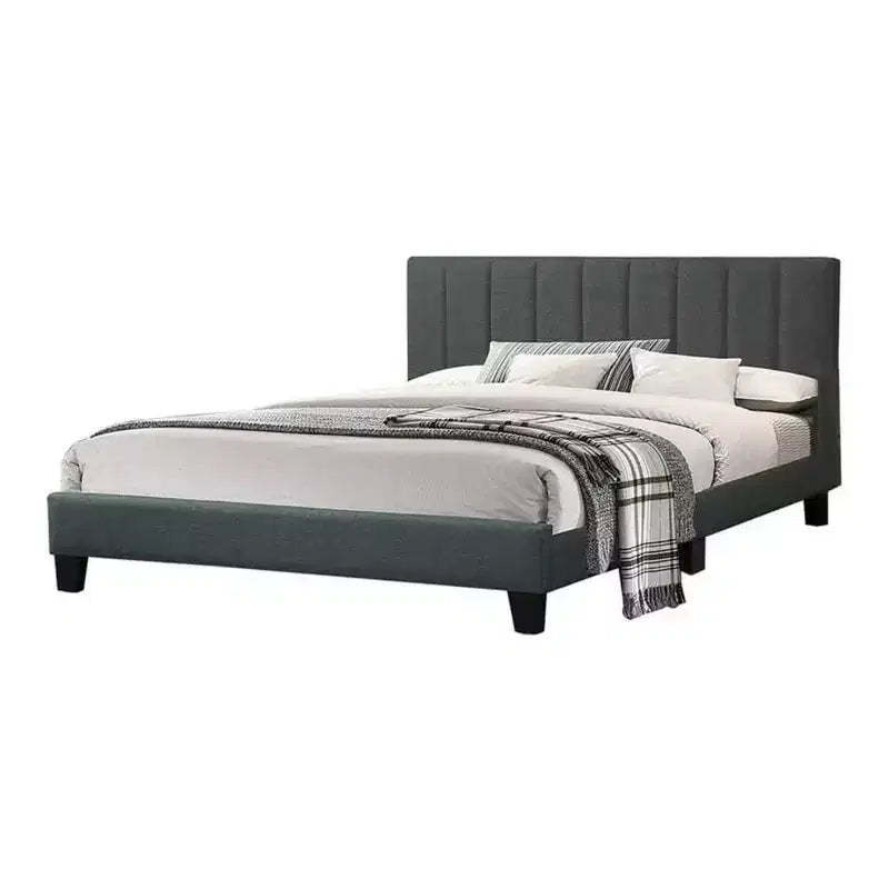 Royal Hampton Modern Platform Full Size Bed, Plush Tufted Upholstery, Charcoal Gray